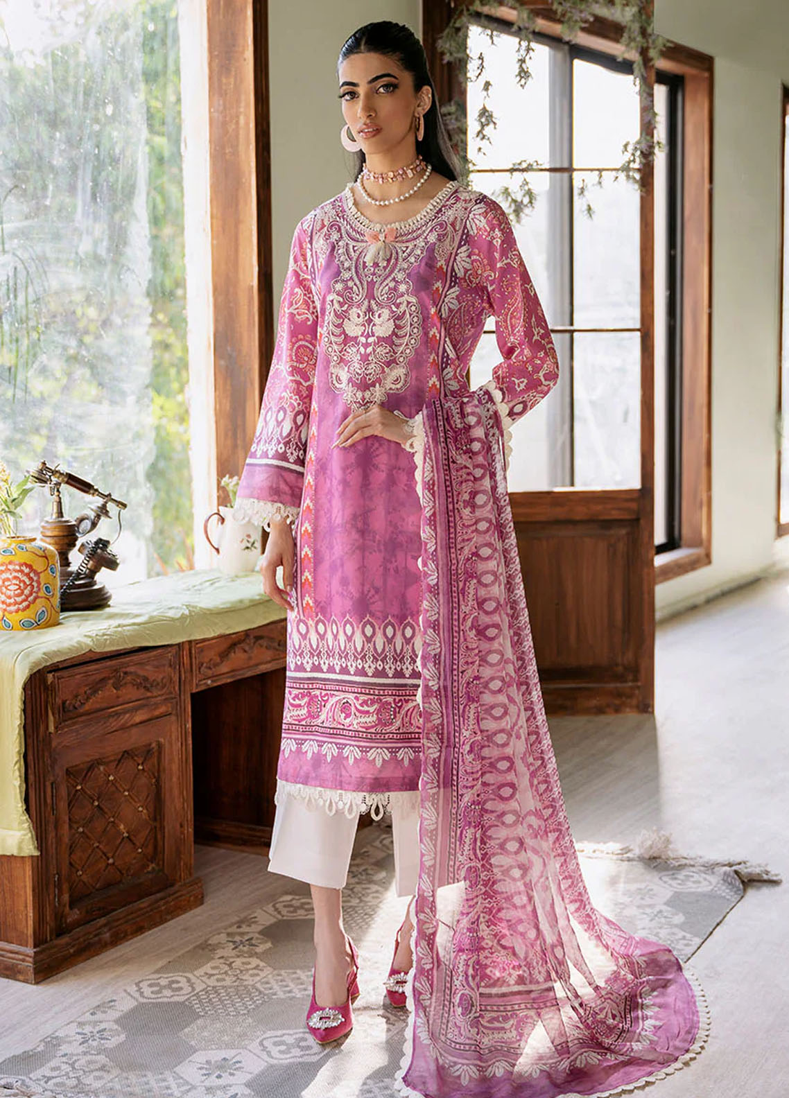 Flora by Roheenaz Unstitched Printed Lawn Collection 2024 RNP-02A Amaranth
