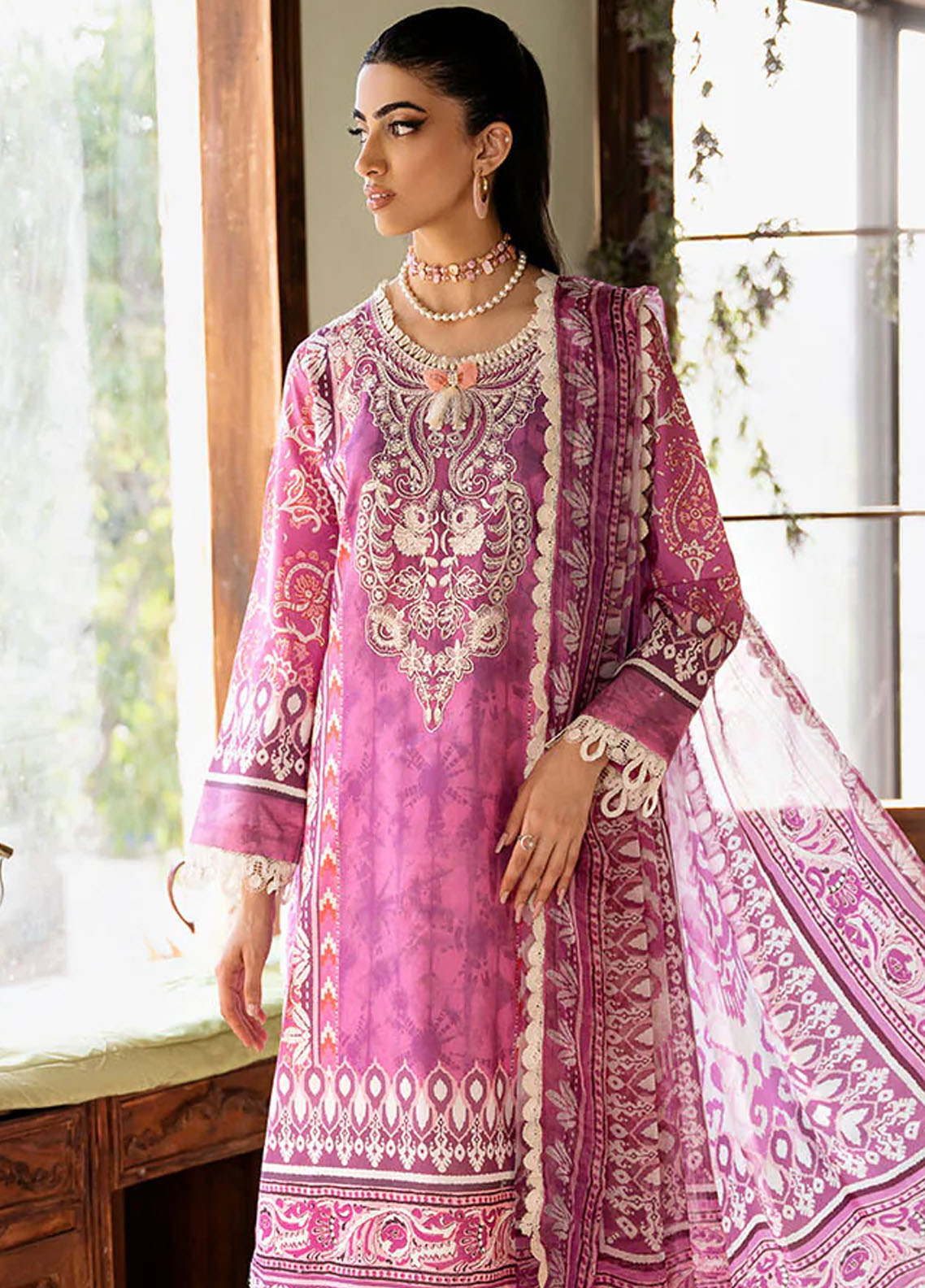 Flora by Roheenaz Unstitched Printed Lawn Collection 2024 RNP-02A Amaranth