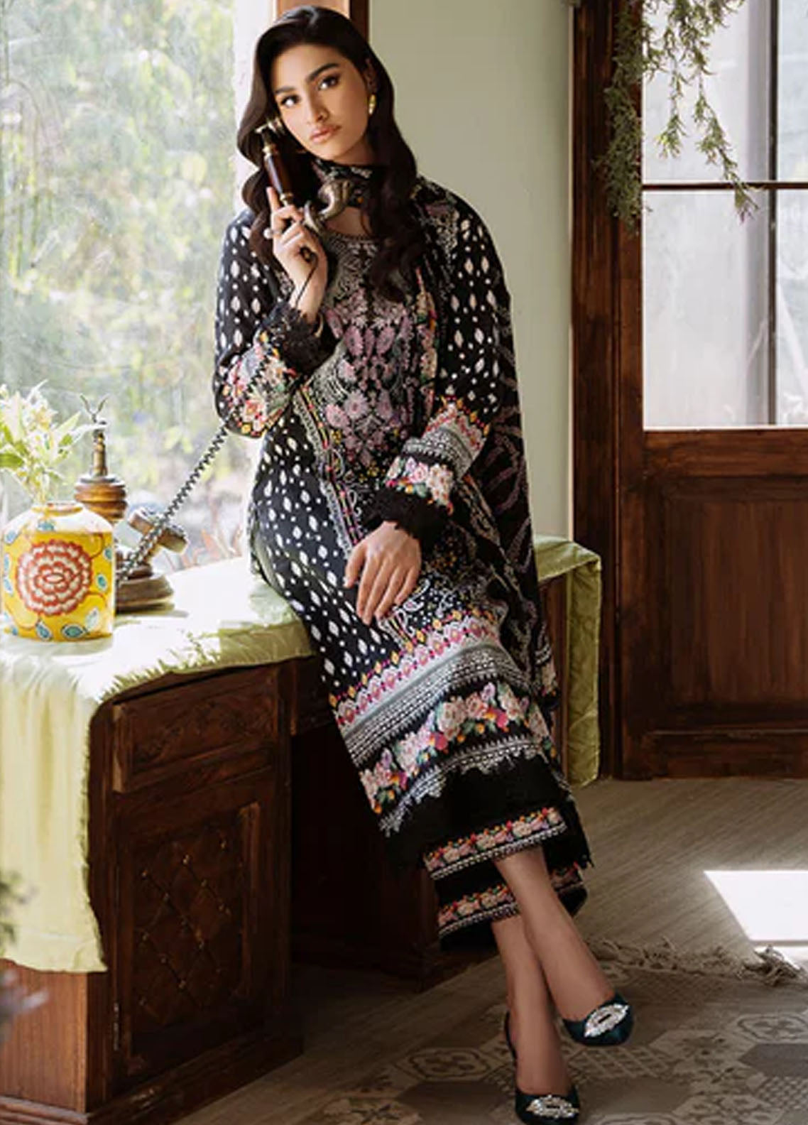 Flora by Roheenaz Unstitched Printed Lawn Collection 2024 RNP-06A Veridian