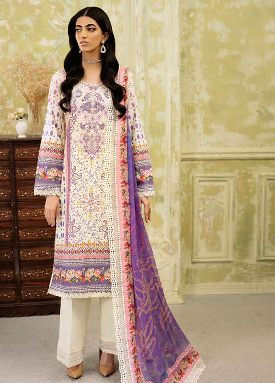 Flora by Roheenaz Unstitched Printed Lawn Collection 2024 RNP-06B Evangeline