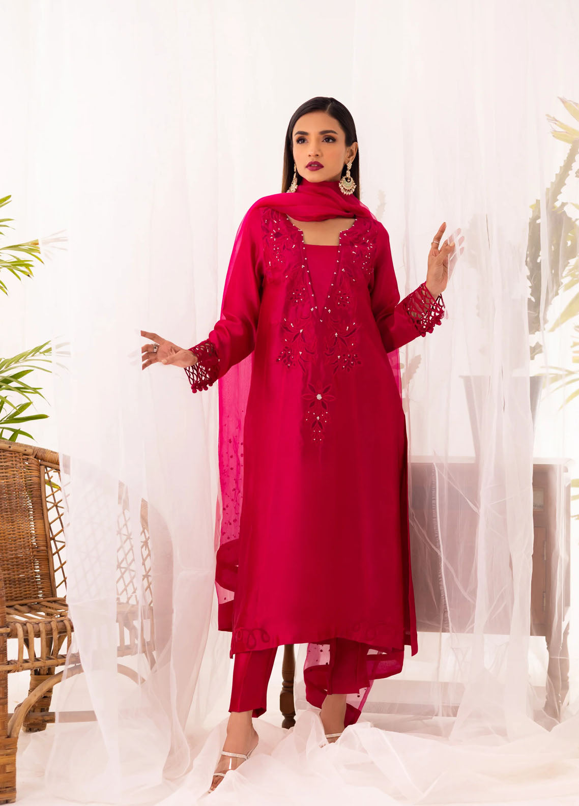 Hue Pret Pret Embroidered Silk 3 Piece Suit HUE23F Ella