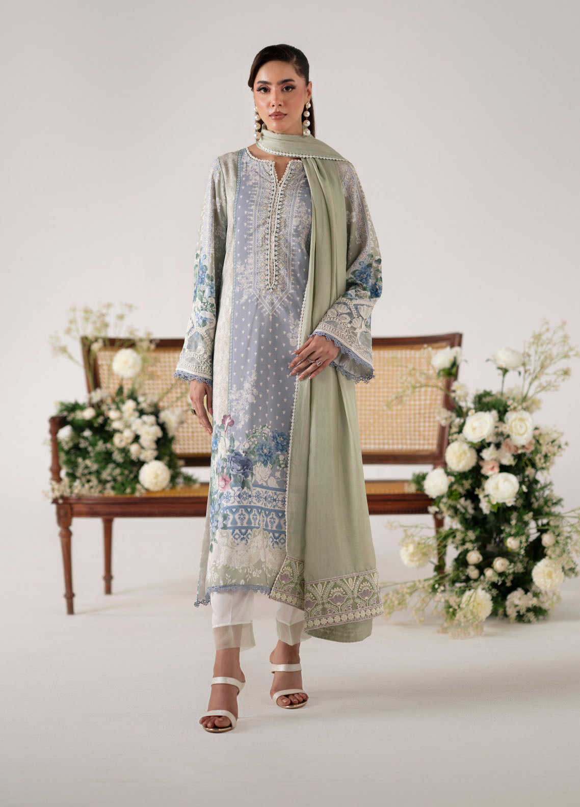 Floral Whimsy by Mehak Yaqoob Pret Embroidered Raw Silk 3 Piece Suit Bluebell