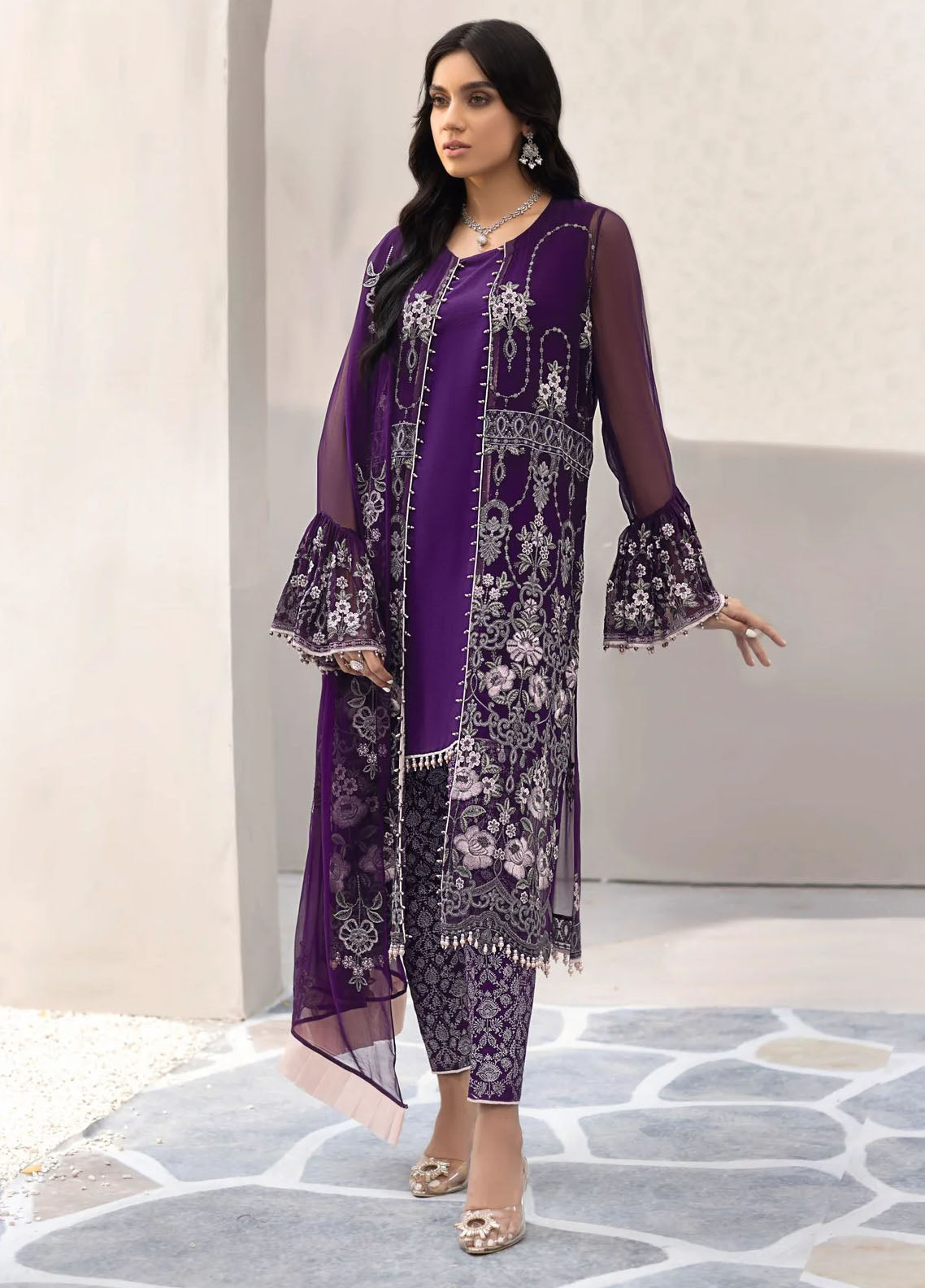 Flossie Embroidered Unstitched Collection 2023 K-1204 Lavishing Lavender
