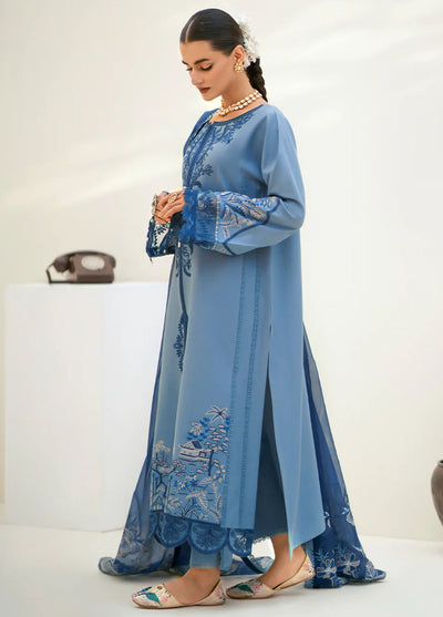 Fozia Khalid Pret Embroidered Cotton 3 Piece Suit Aquamarine