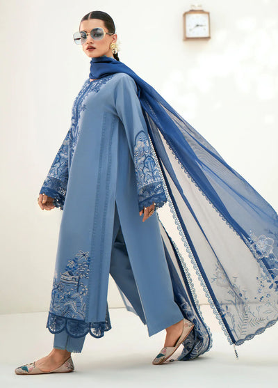 Fozia Khalid Pret Embroidered Cotton 3 Piece Suit Aquamarine