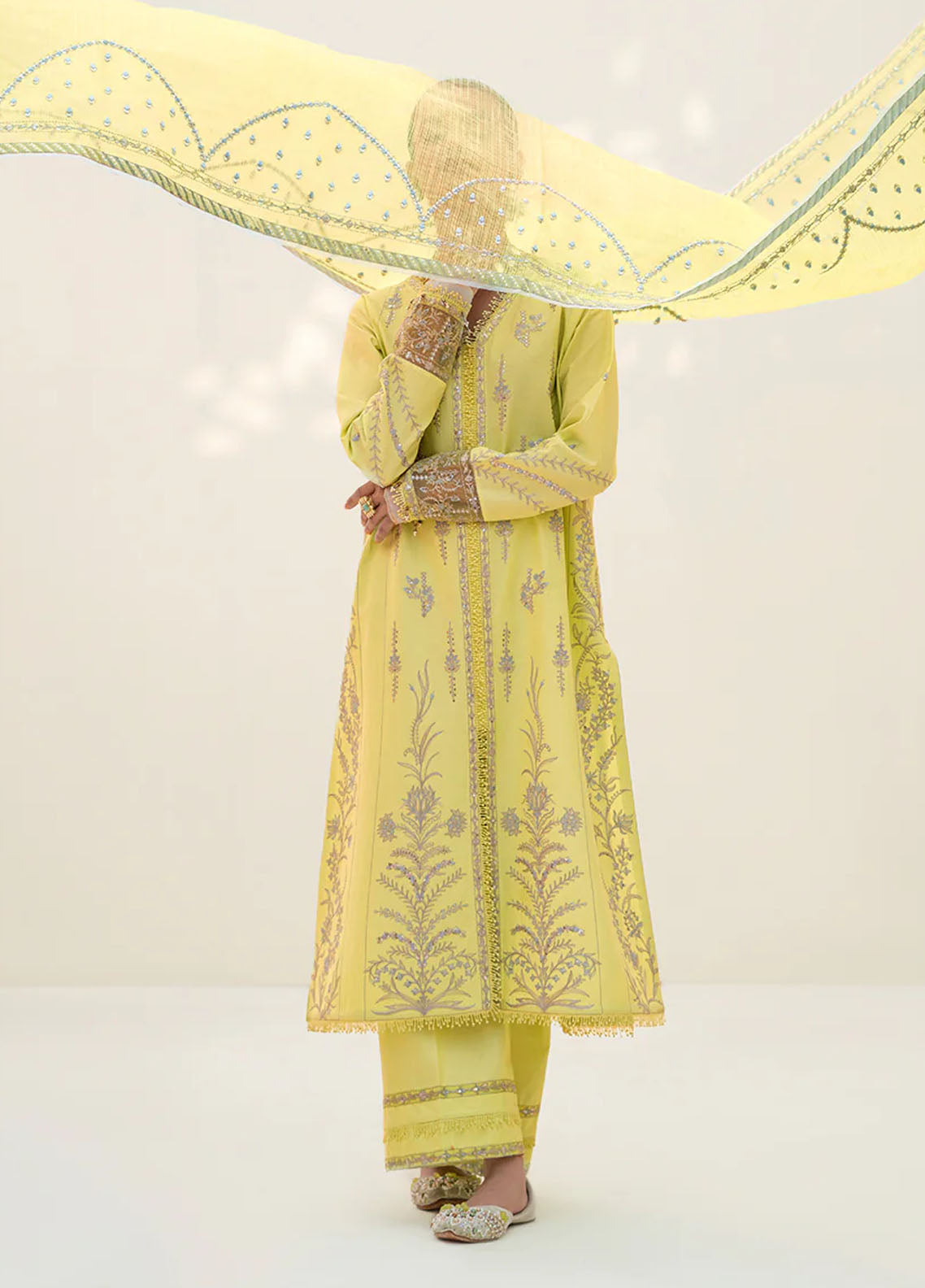 Fozia Khalid Pret Embroidered Cotton 3 Piece Suit Luminary Green