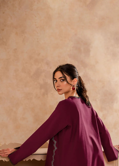 Fozia Khalid Pret Embroidered Cotton Kurti Beet Red Tunic