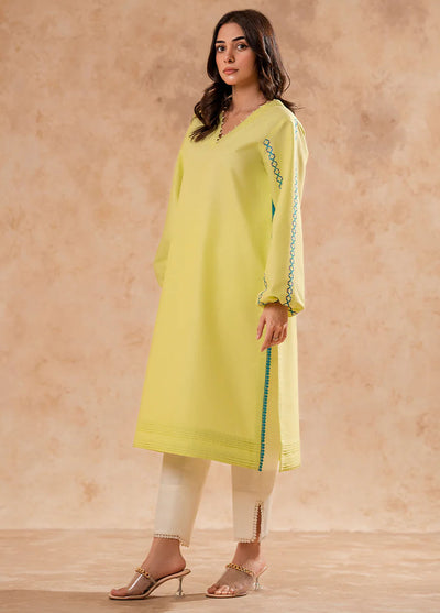 Fozia Khalid Pret Embroidered Cotton Kurti Lime Green Tunic