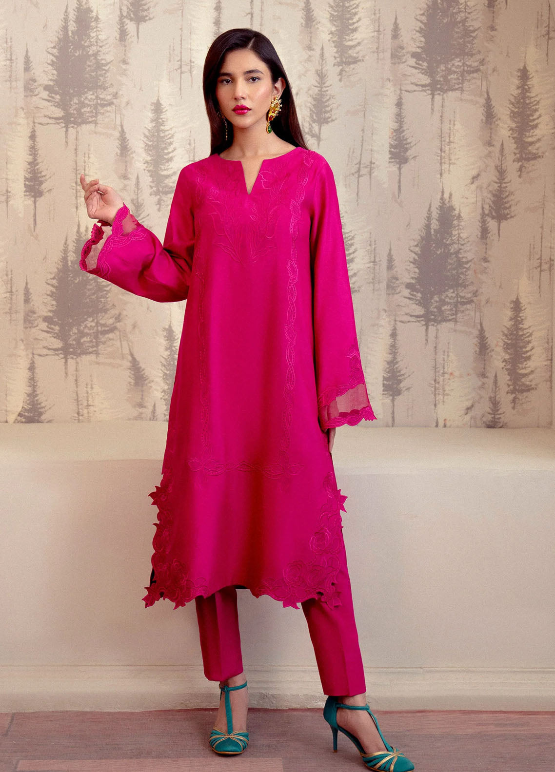 Fozia Khalid Pret Embroidered Cotton Net 2 Piece Suit Dil Ruba