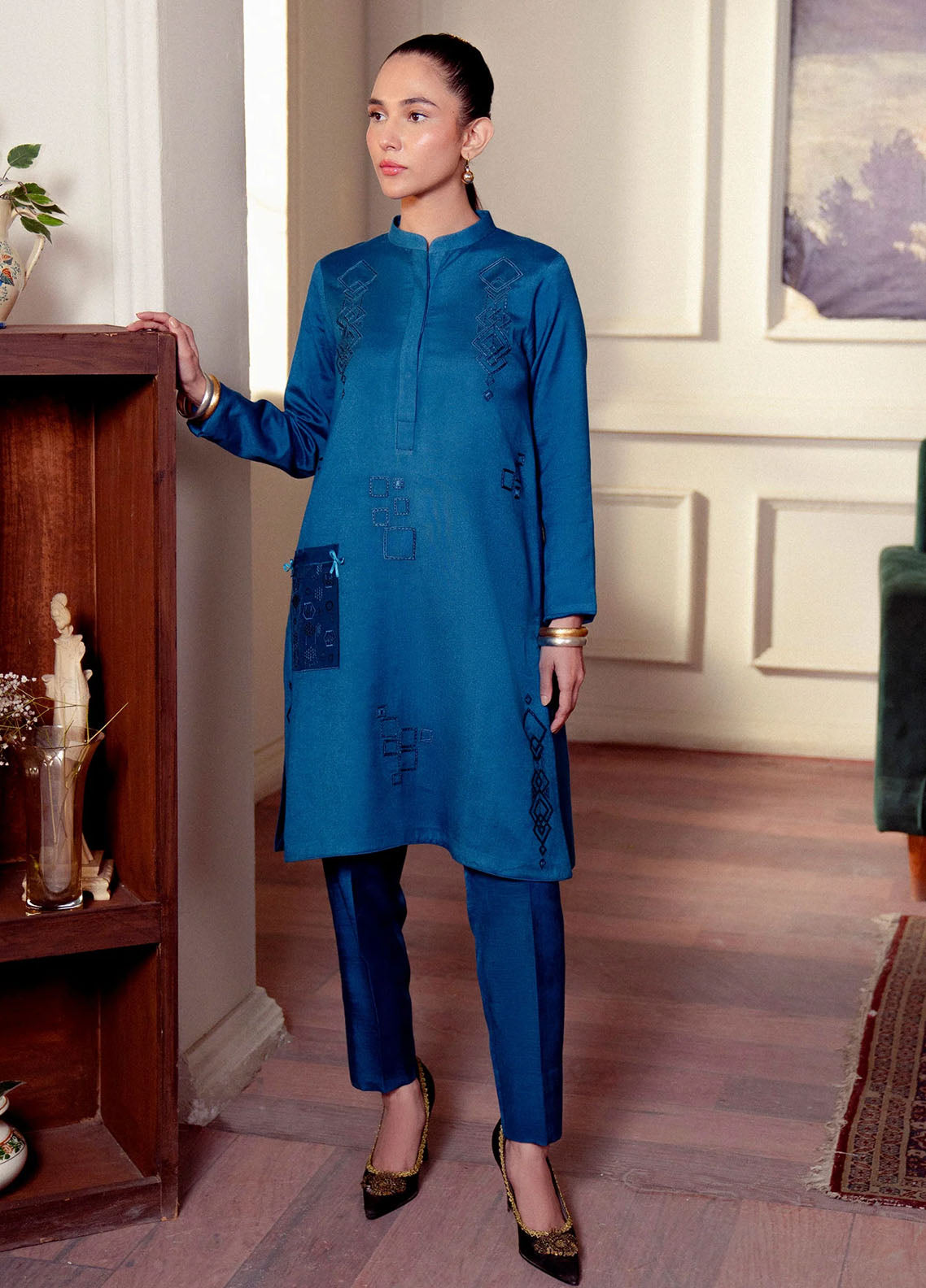 Fozia Khalid Pret Embroidered Cotton Net 2 Piece Suit Rung