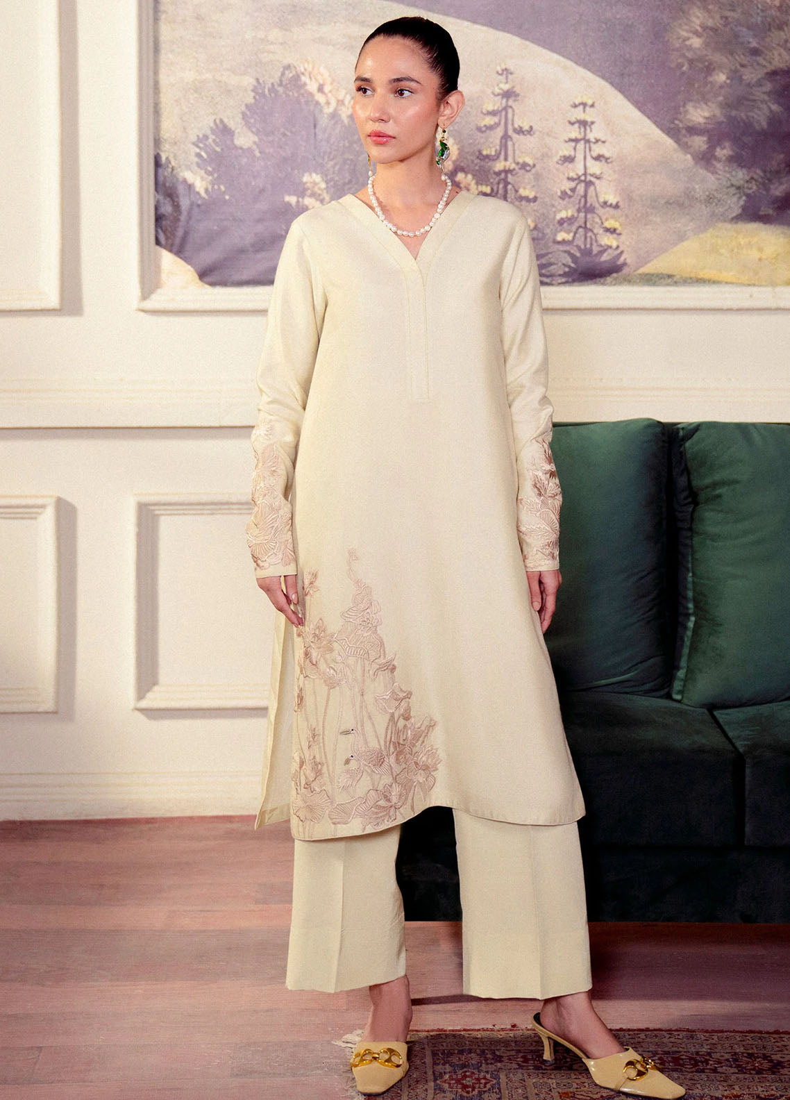 Fozia Khalid Pret Embroidered Cotton Net 2 Piece Suit Saadgi