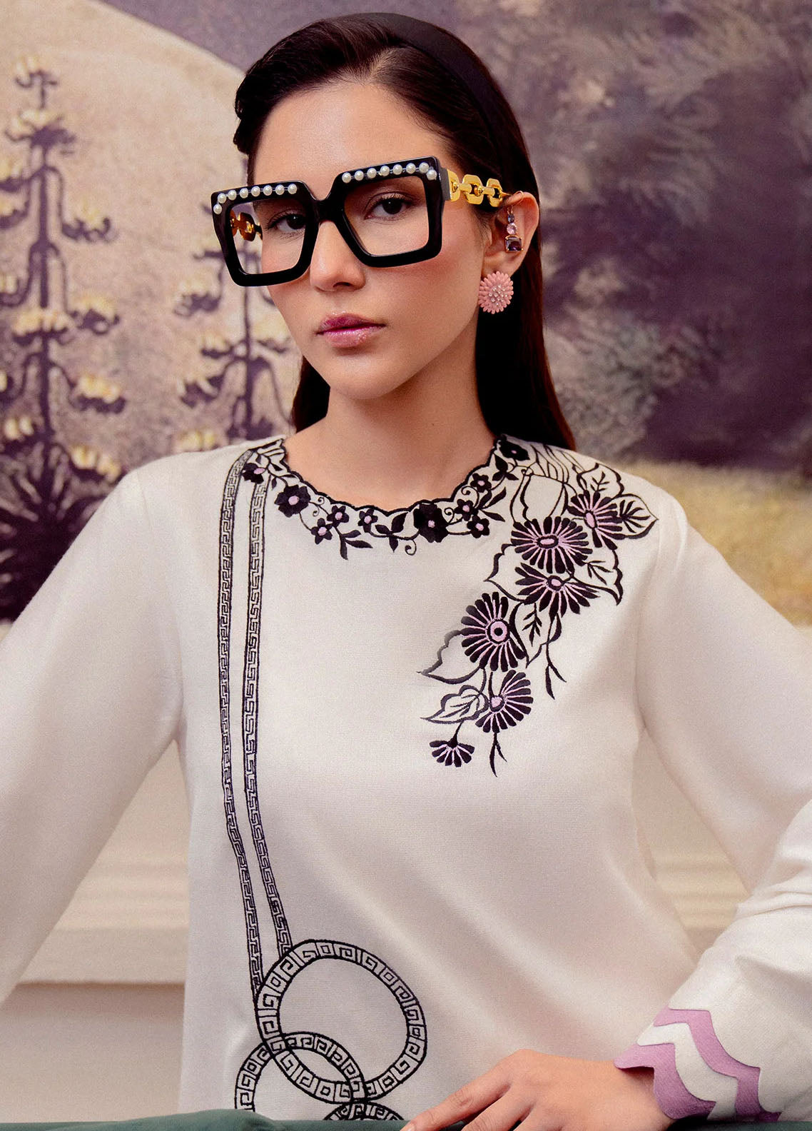 Fozia Khalid Pret Embroidered Cotton Net 2 Piece Suit Safa