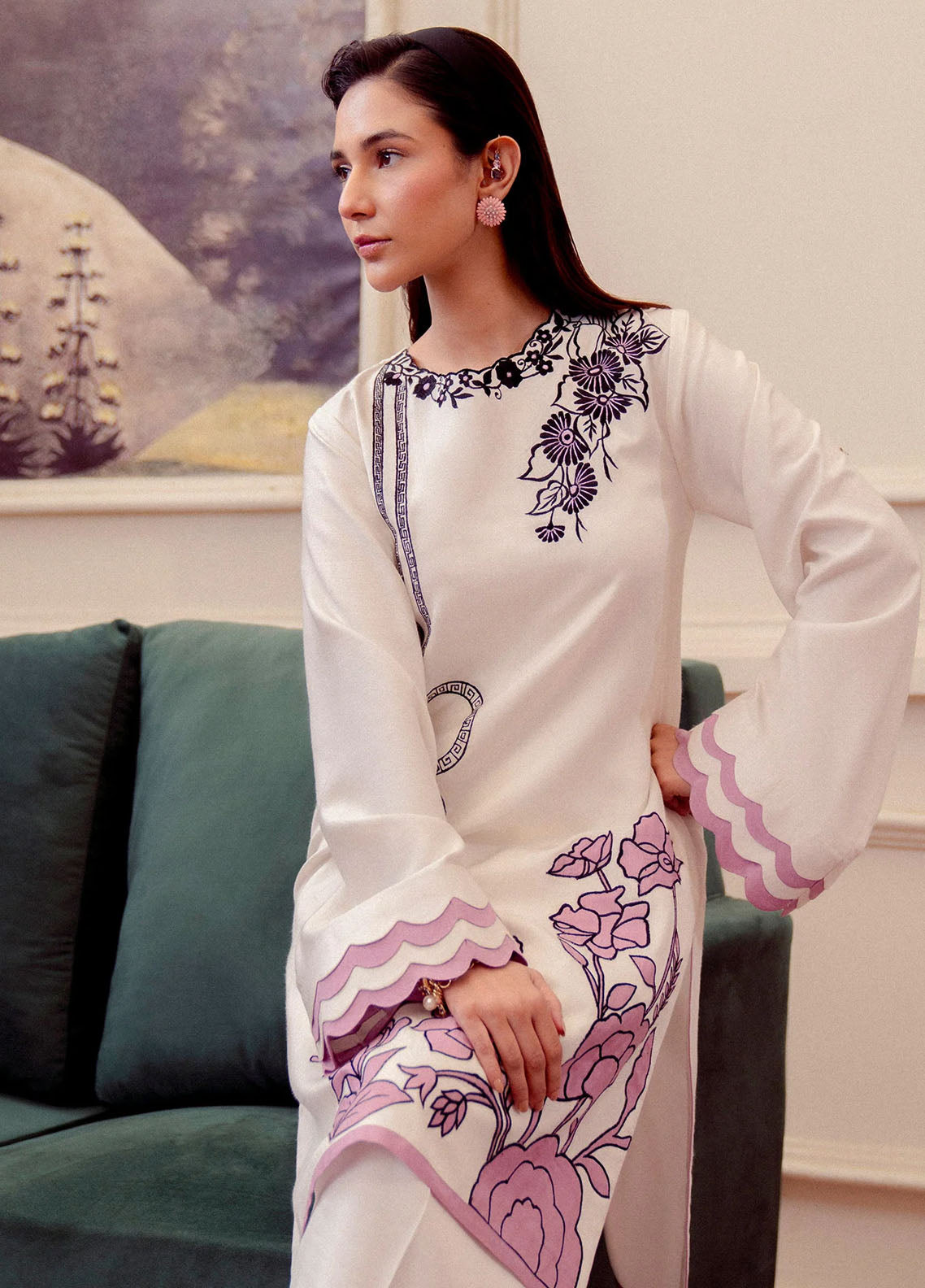 Fozia Khalid Pret Embroidered Cotton Net 2 Piece Suit Safa