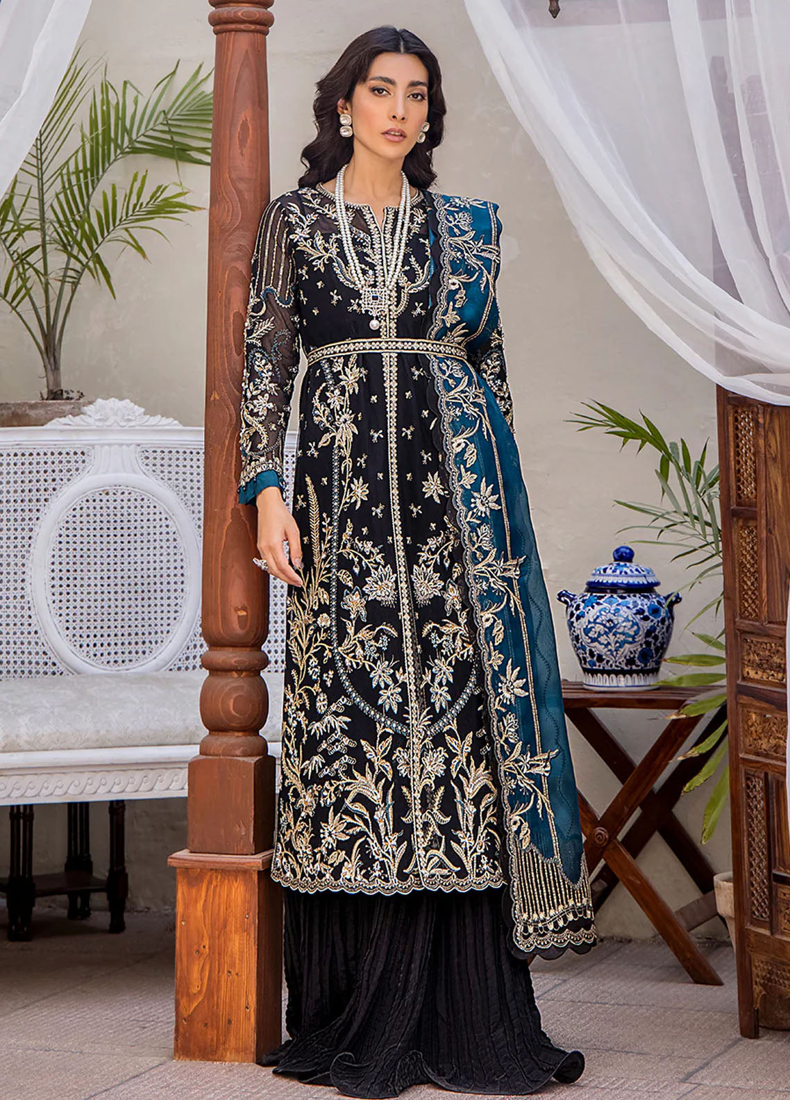 Fozia Khalid Pret Embroidered Net 3 Piece Suit Belle Espoir