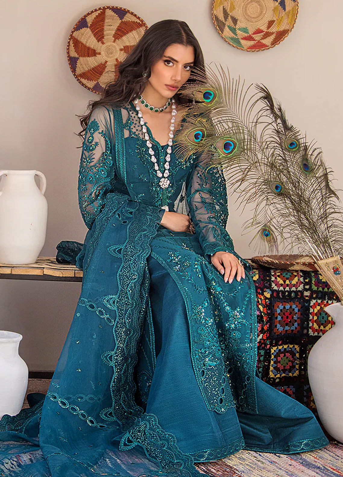 Fozia Khalid Pret Embroidered Net 3 Piece Suit Elinor