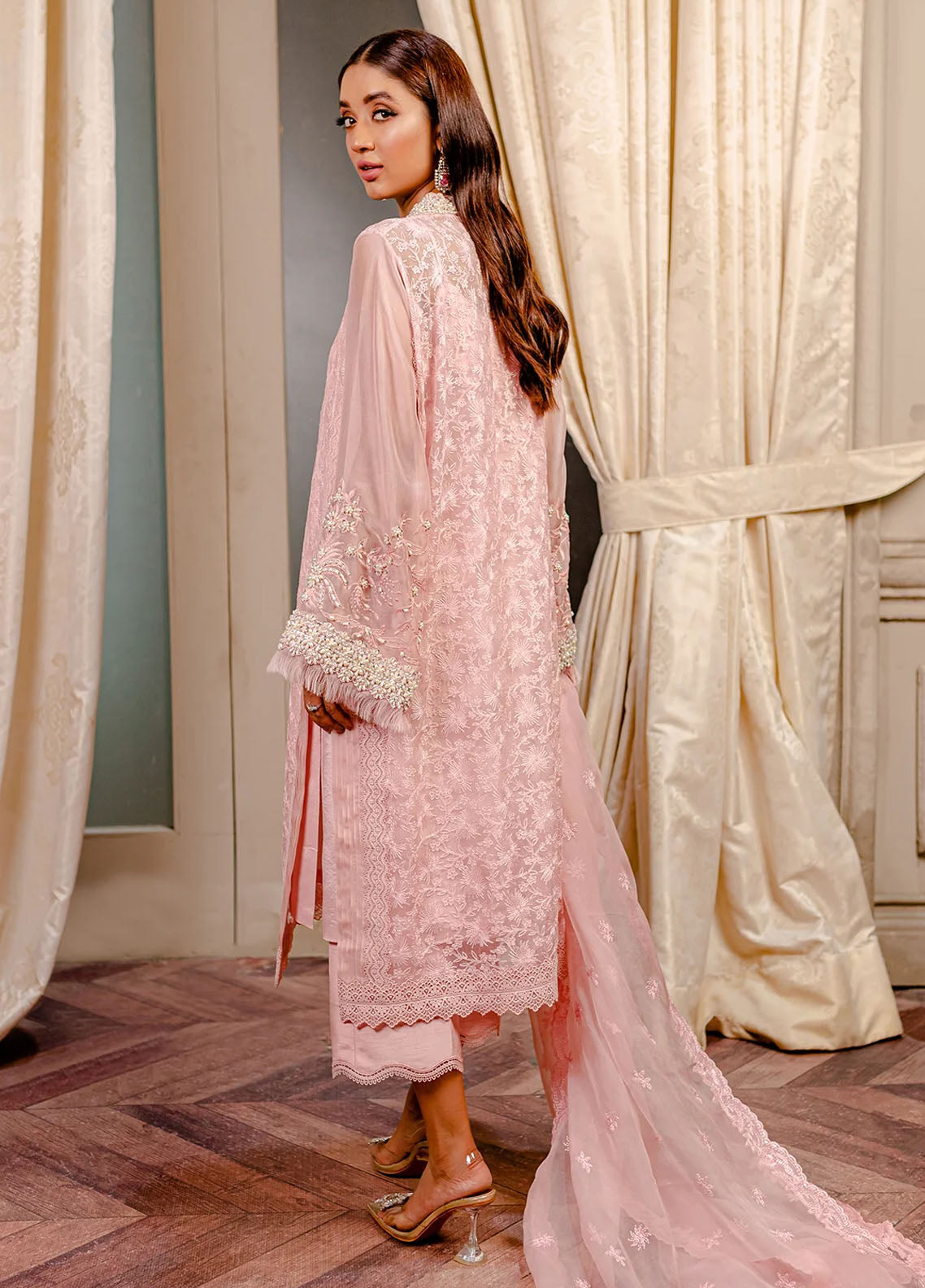 Fozia Khalid Pret Embroidered Organza 3 Piece Suit Crepe Rose