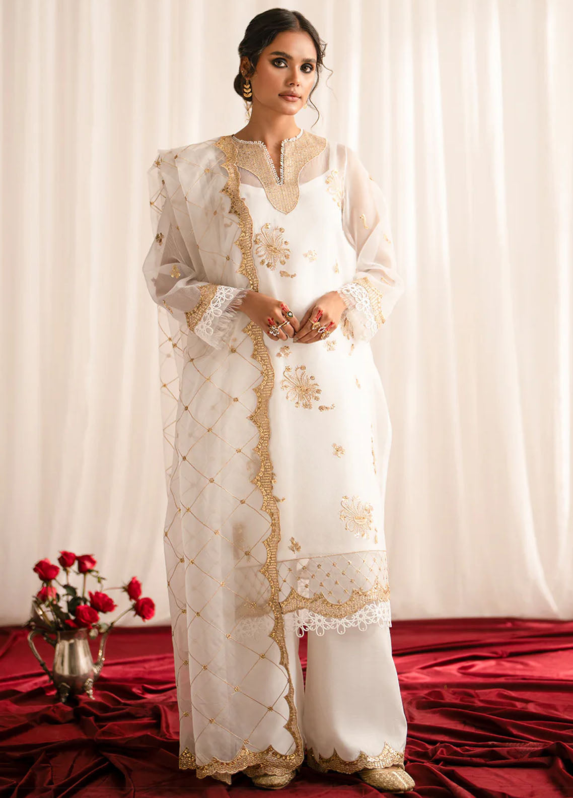 Fozia Khalid Pret Embroidered Organza 3 Piece Suit Elvana