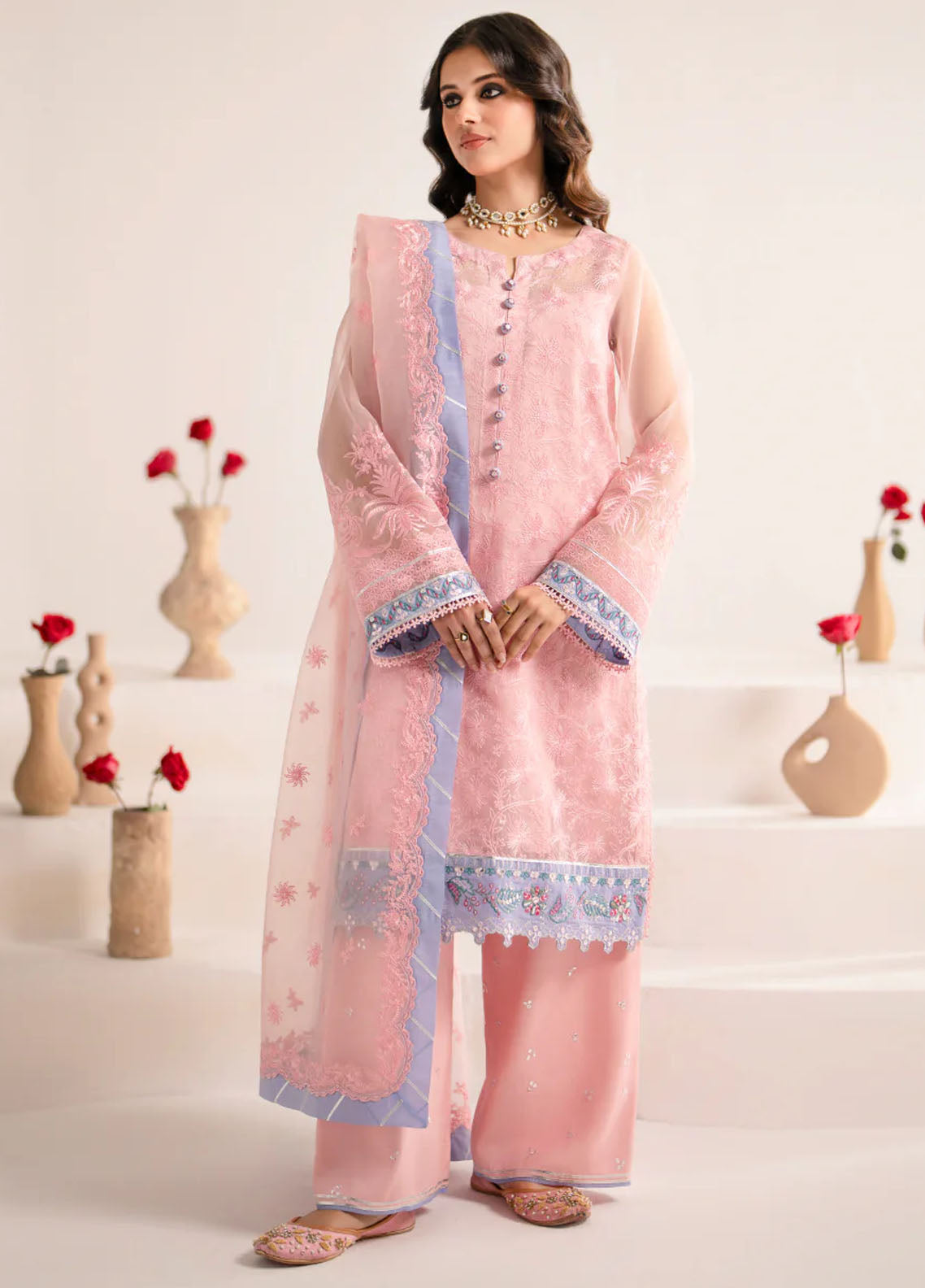 Fozia Khalid Pret Embroidered Organza 3 Piece Suit Gulfam