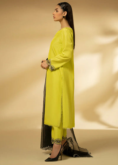 Fozia Khalid Pret Embroidered Raw Silk 3 Piece Suit Lime Zest