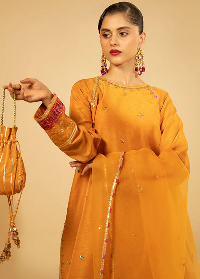 Fozia Khalid Pret Embroidered Raw Silk 3 Piece Suit Luxe Amber