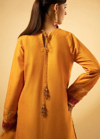 Fozia Khalid Pret Embroidered Raw Silk 3 Piece Suit Luxe Amber