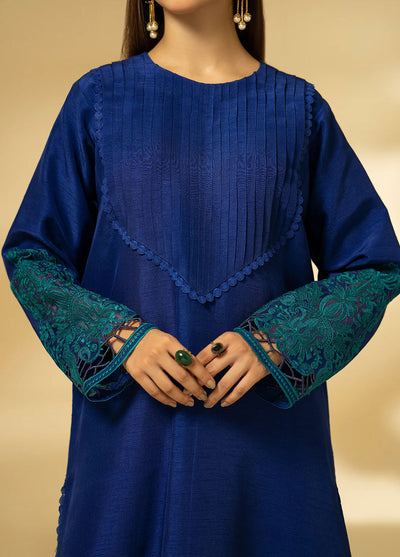 Fozia Khalid Pret Embroidered Raw Silk 3 Piece Suit Sapphire Elegance