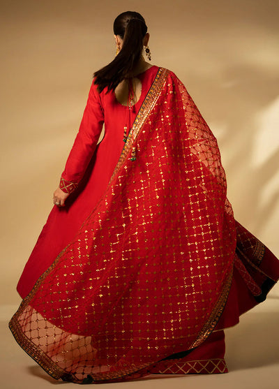 Fozia Khalid Pret Embroidered Raw Silk 3 Piece Suit Scarlet Dynasty