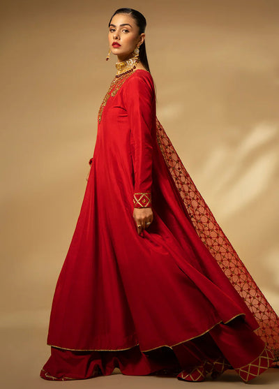 Fozia Khalid Pret Embroidered Raw Silk 3 Piece Suit Scarlet Dynasty