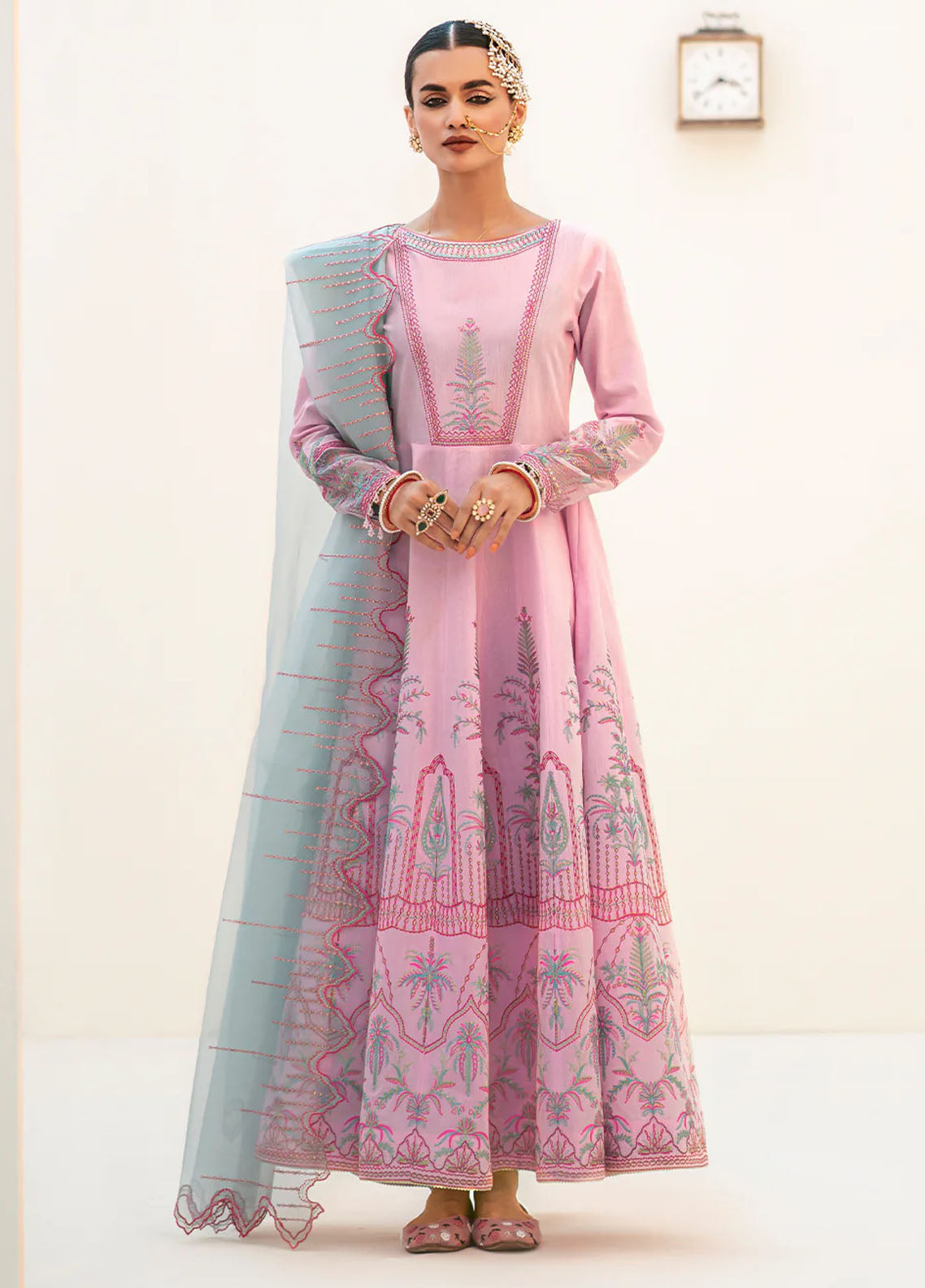 Fozia Khalid Pret Embroidered Silk 3 Piece Suit Cranberry Pink