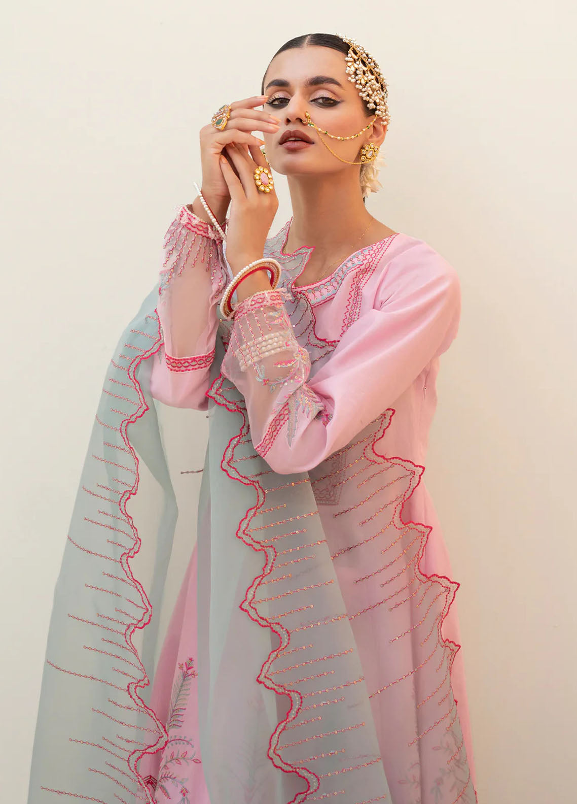 Fozia Khalid Pret Embroidered Silk 3 Piece Suit Cranberry Pink