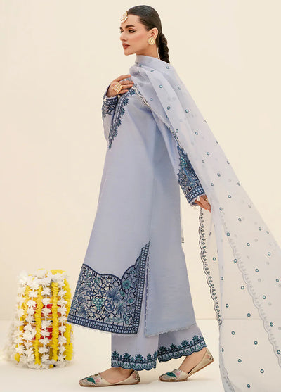 Fozia Khalid Pret Embroidered Silk 3 Piece Suit Heather Blue