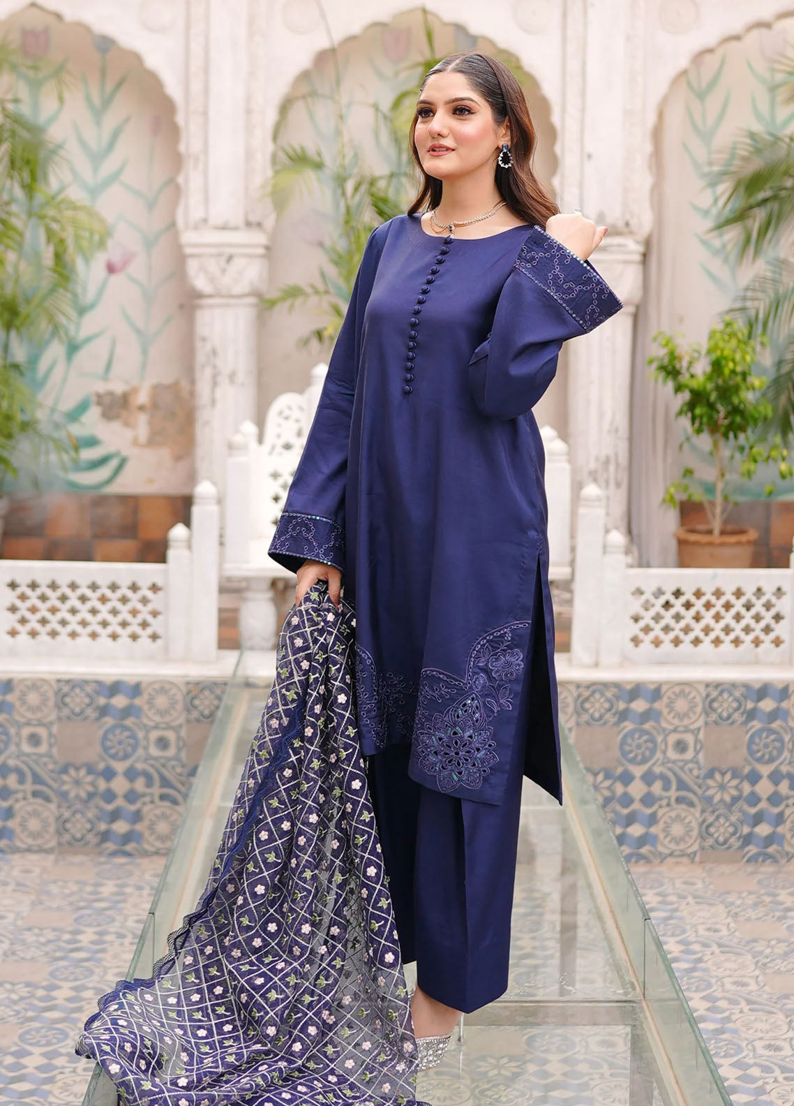 Fozia Khalid Pret Embroidered Silk 3 Piece Suit Mullberry