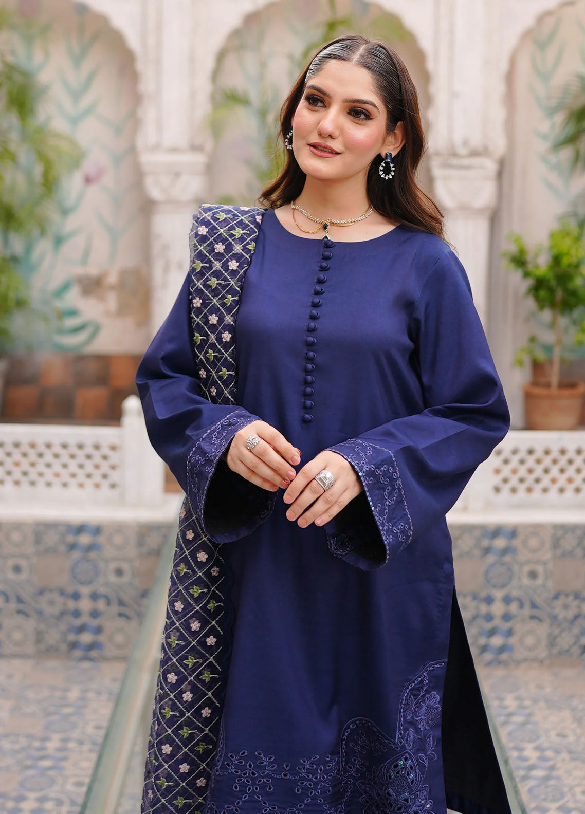Fozia Khalid Pret Embroidered Silk 3 Piece Suit Mullberry