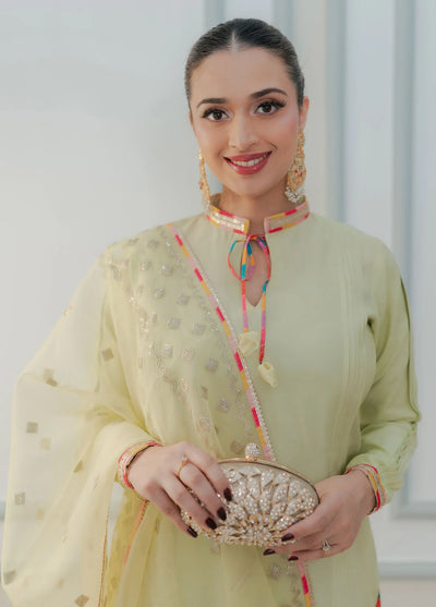 Fozia Khalid Pret Embroidered Silk 3 Piece Suit Pistachio