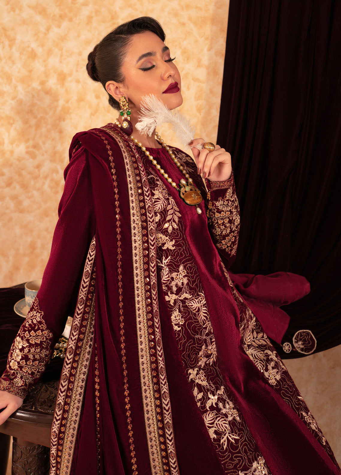 Fozia Khalid Pret Embroidered Velvet 2 Piece Suit Duchess