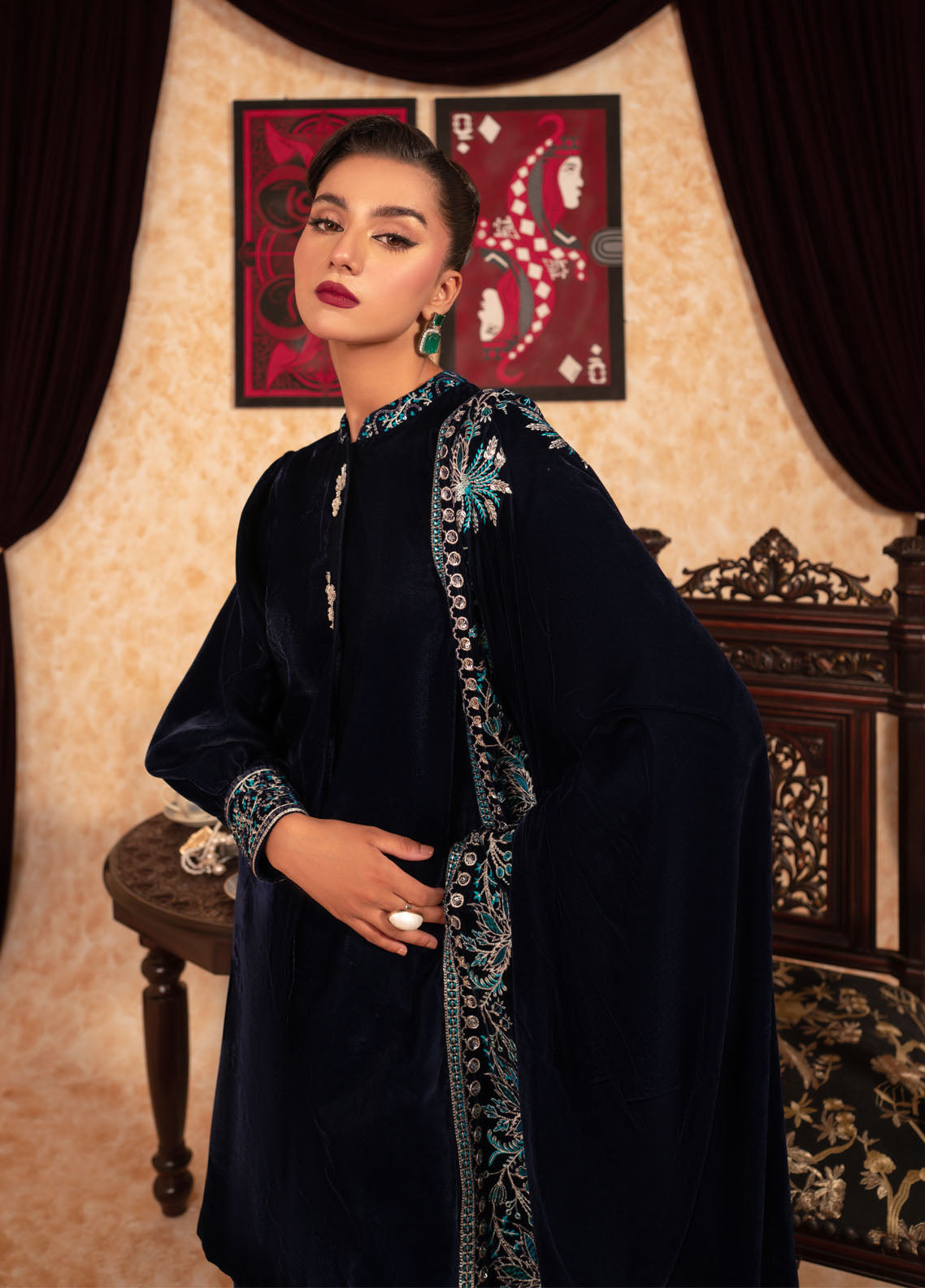 Fozia Khalid Pret Embroidered Velvet 2 Piece Suit Spade