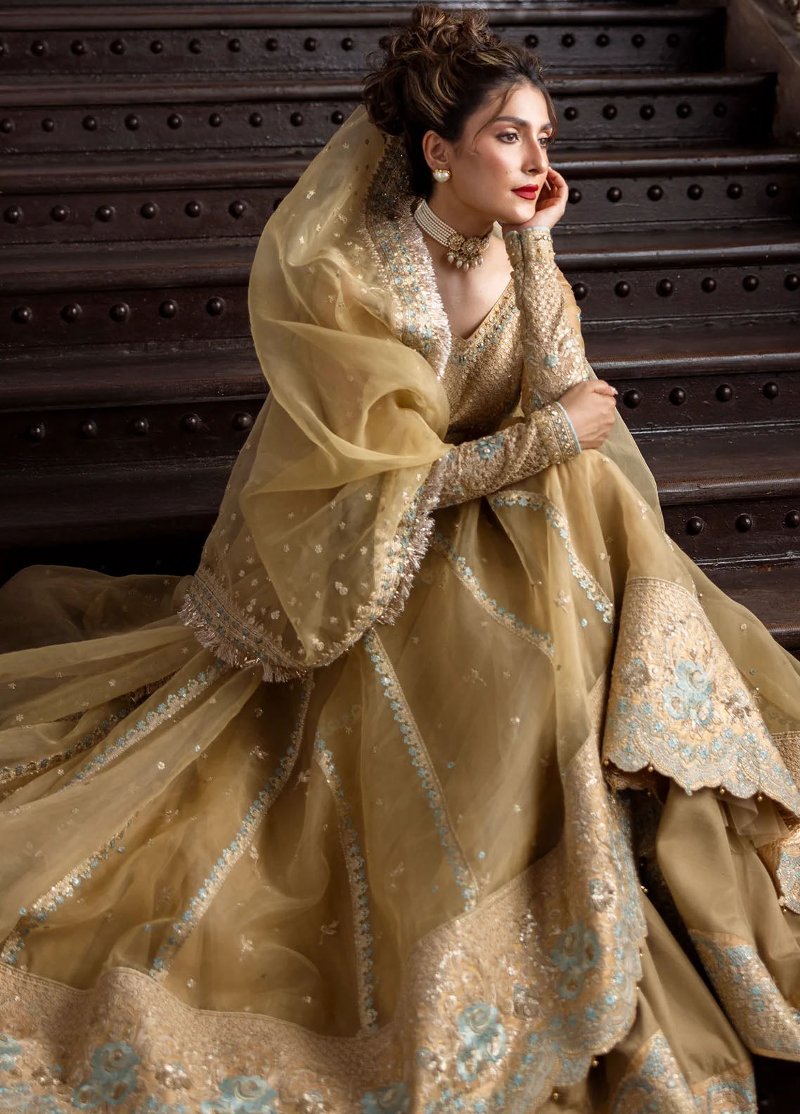 Jahan by Erum Khan Embroidered Organza Suits Unstitched 3 Piece EK25V4 Golden Glow - Formals Collection