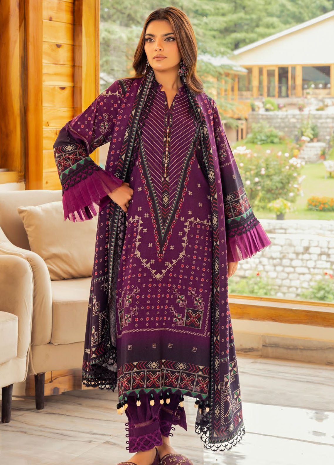 Gul Ahmed Printed Dhanak Suits Unstitched 3 Piece GA24UW DH-42008 - Winter Collection