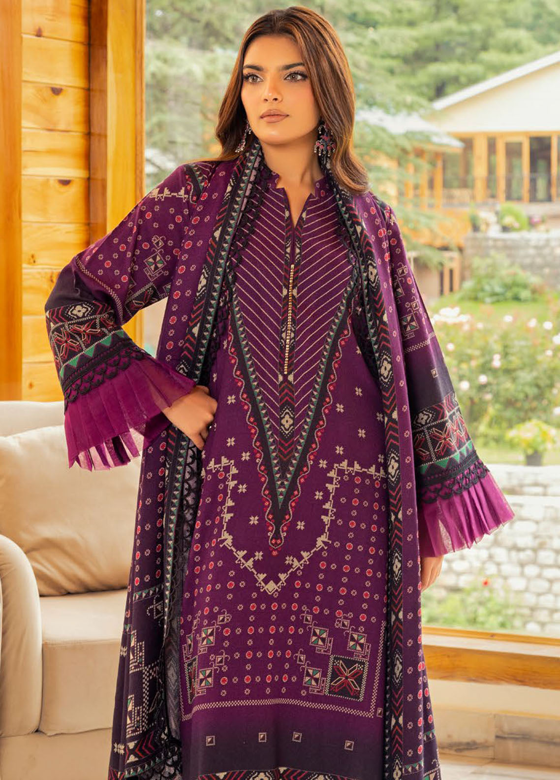 Gul Ahmed Printed Dhanak Suits Unstitched 3 Piece GA24UW DH-42008 - Winter Collection