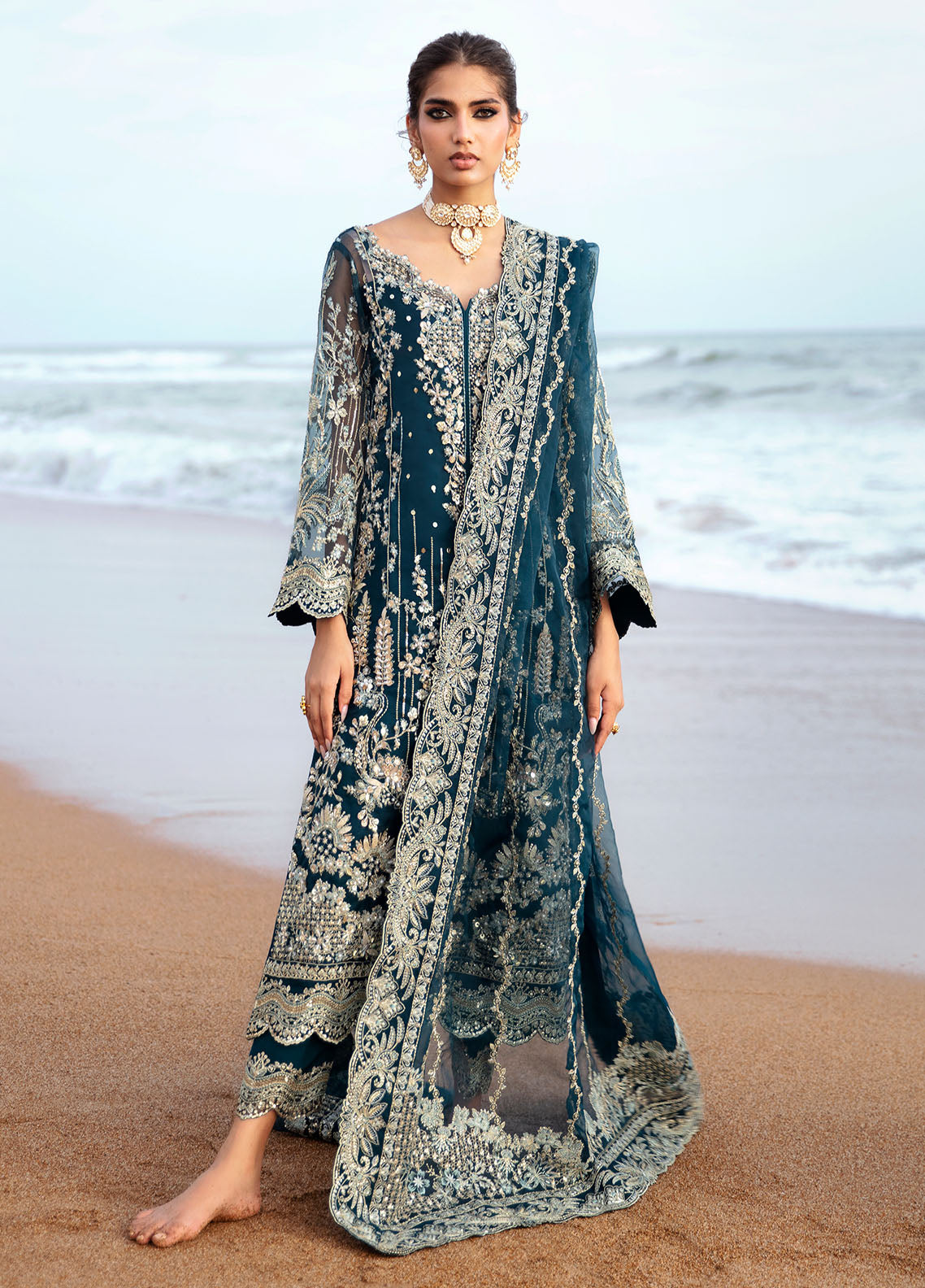 Gulaal Pret Embroidered Organza 3 Piece Suit LP-28 Ciel