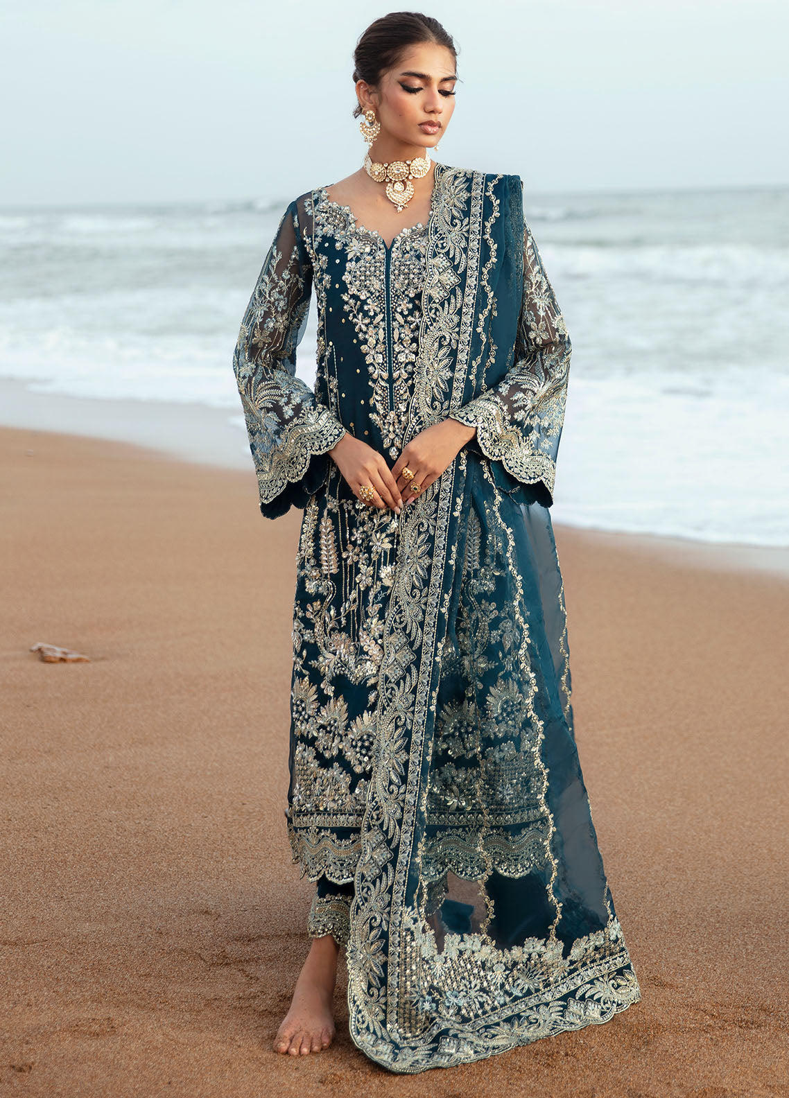 Gulaal Pret Embroidered Organza 3 Piece Suit LP-28 Ciel