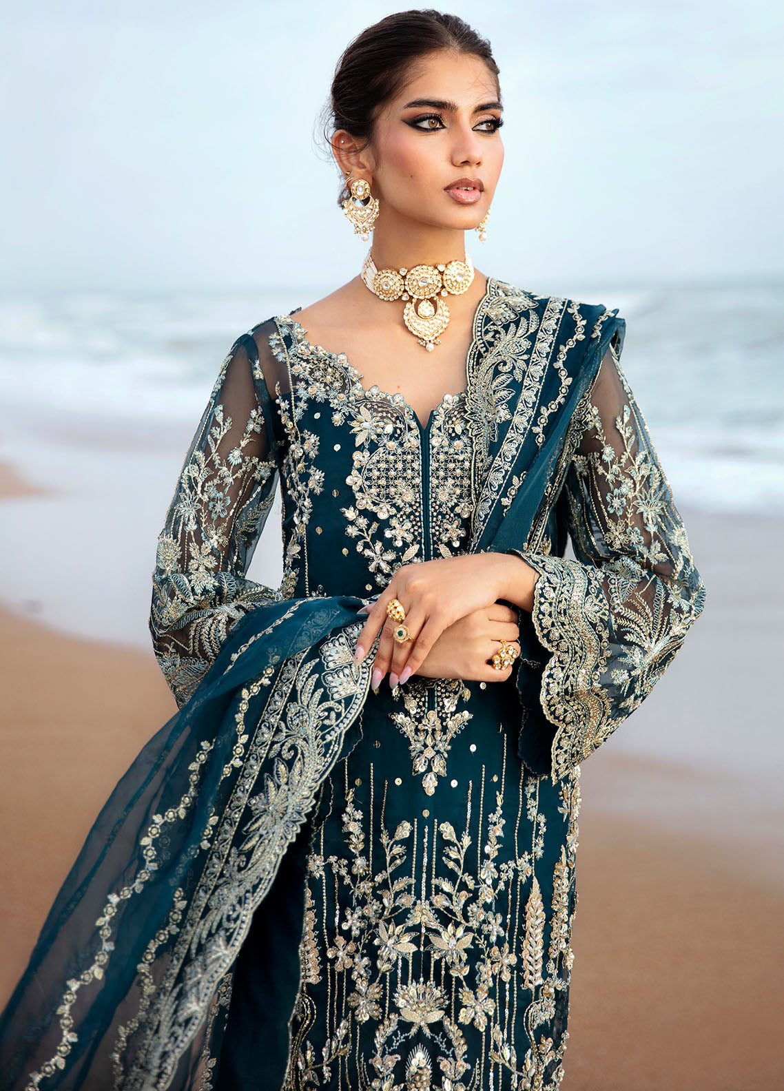 Gulaal Pret Embroidered Organza 3 Piece Suit LP-28 Ciel