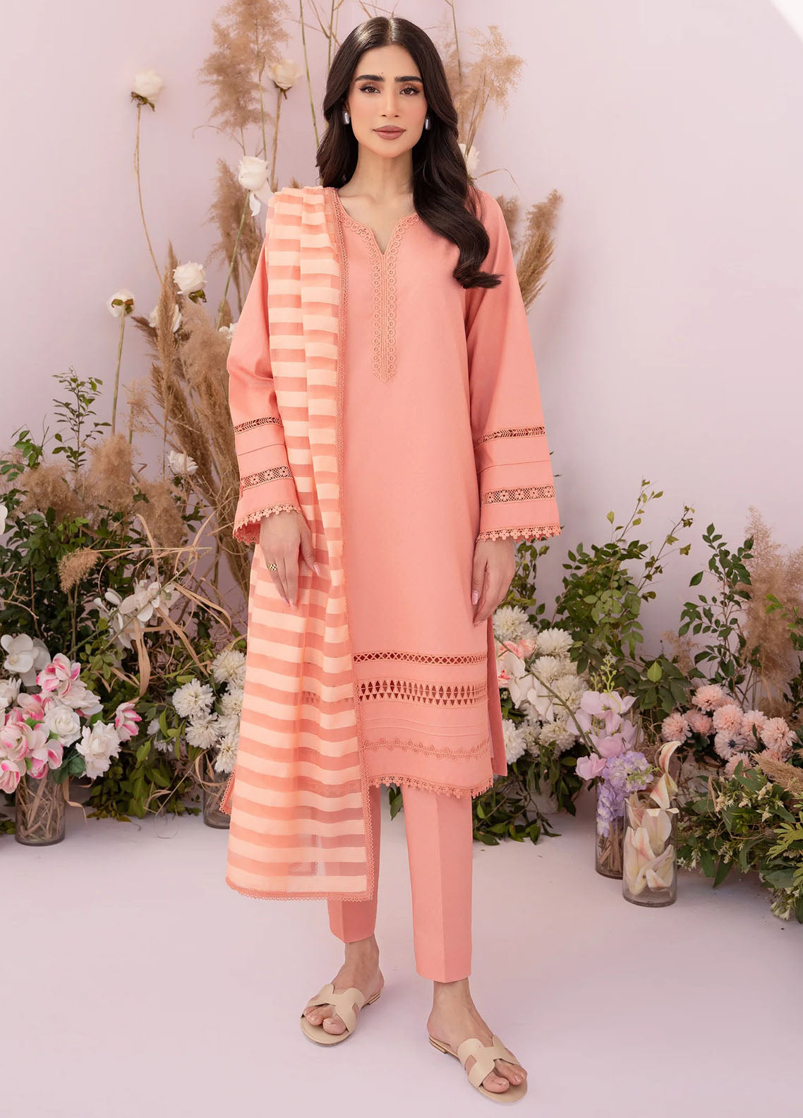 Hana Pret Embroidered Lawn 3 Piece Suit Apricot