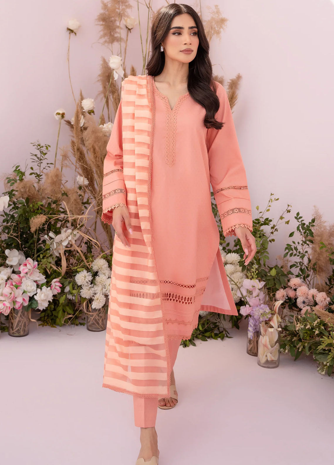 Hana Pret Embroidered Lawn 3 Piece Suit Apricot