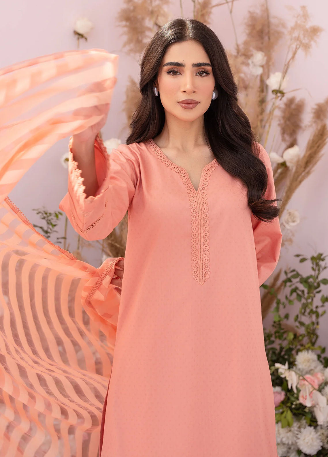 Hana Pret Embroidered Lawn 3 Piece Suit Apricot