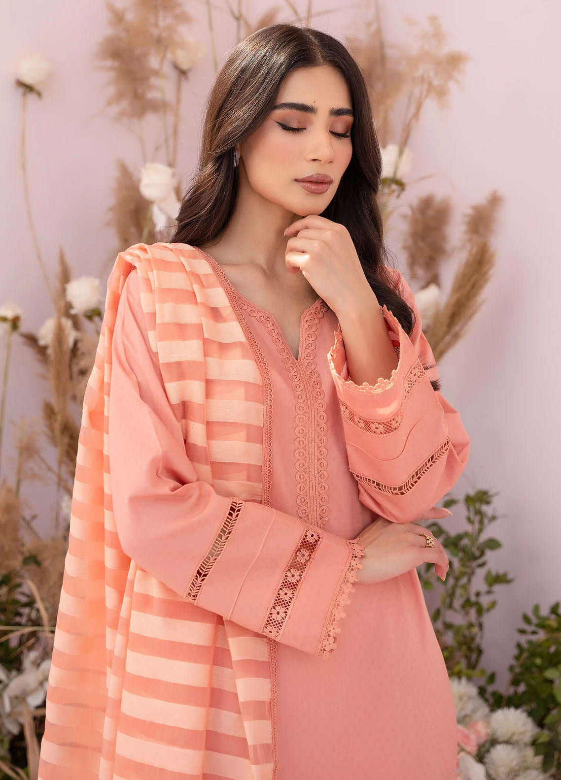 Hana Pret Embroidered Lawn 3 Piece Suit Apricot