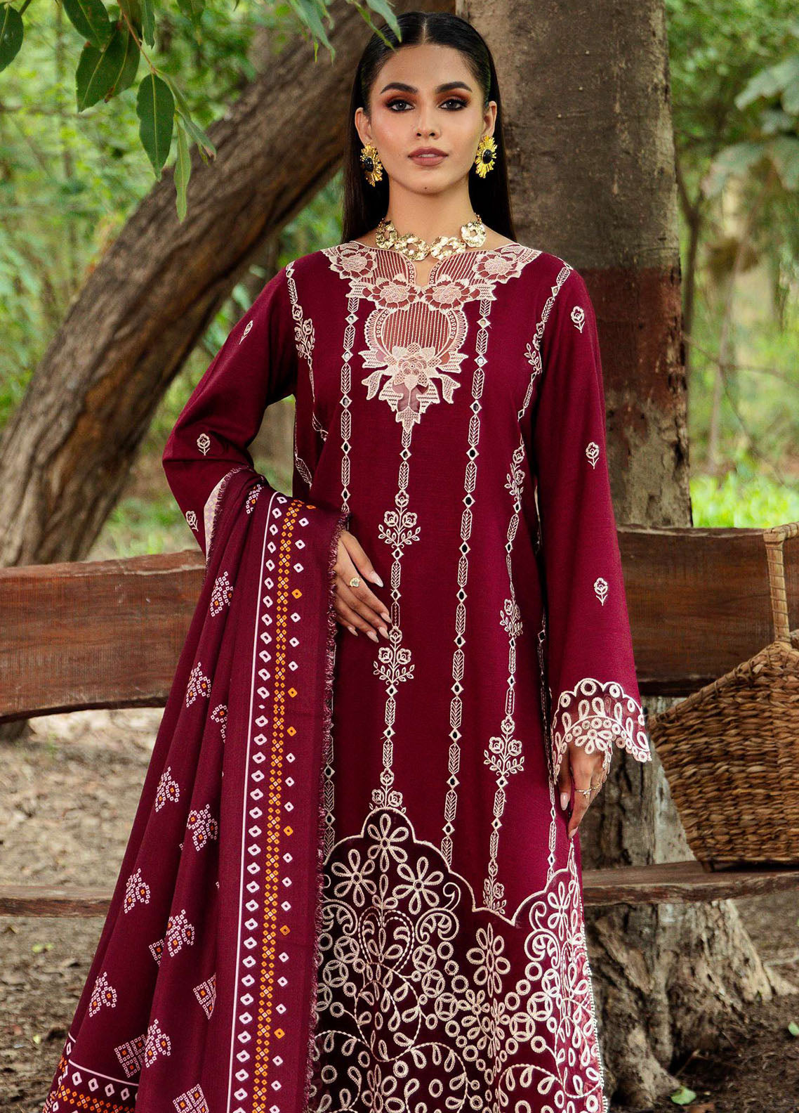 Hazel By Mahnur Embroidered Slub Linen Suit Unstitched 3 Piece MN24H RL-02 Serein - Winter Collection