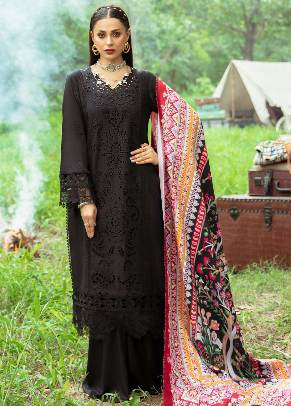 Hazel By Mahnur Embroidered Slub Linen Suit Unstitched 3 Piece MN24H RL-10 Lylah - Winter Collection