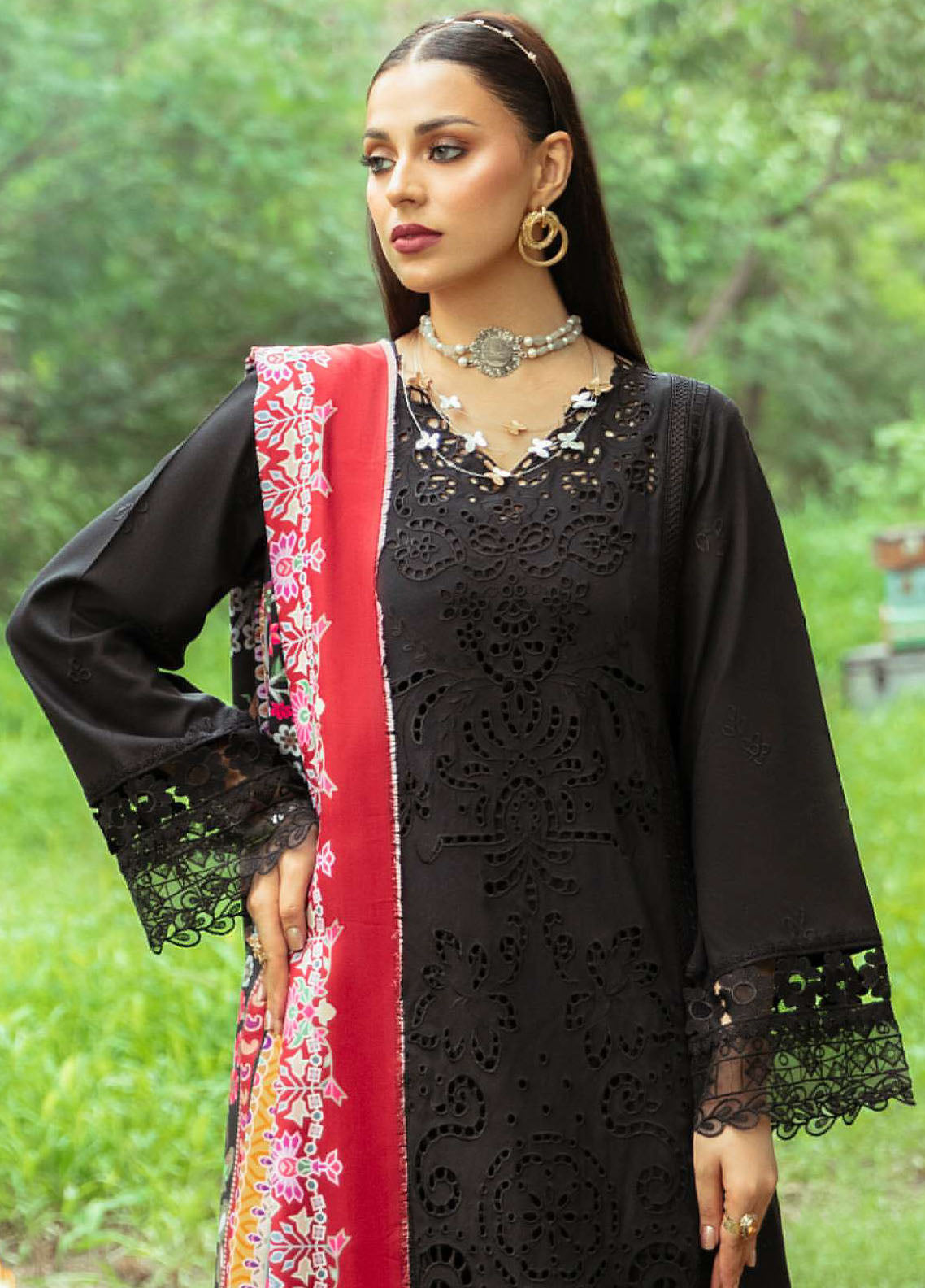 Hazel By Mahnur Embroidered Slub Linen Suit Unstitched 3 Piece MN24H RL-10 Lylah - Winter Collection