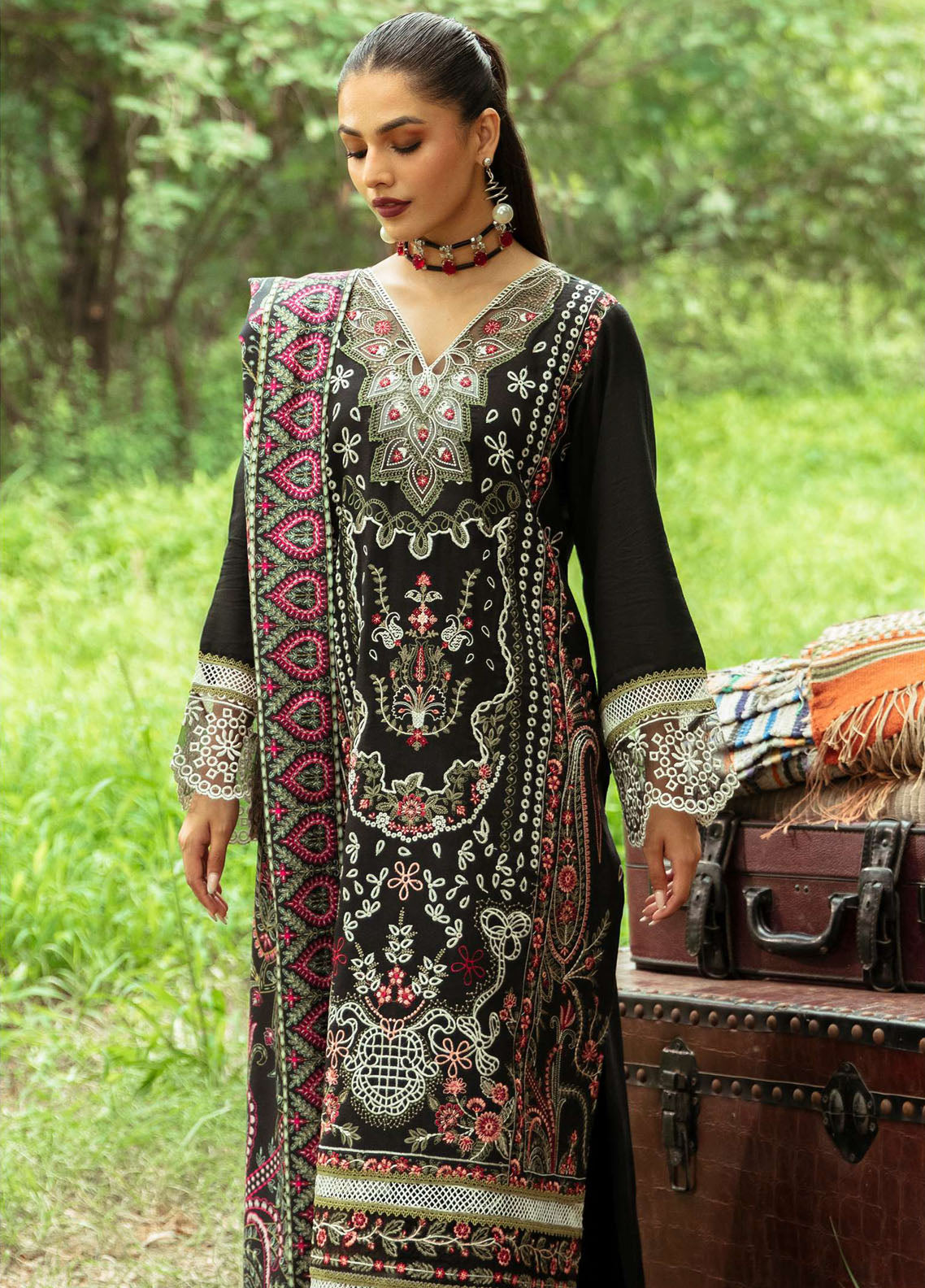 Hazel By Mahnur Embroidered Slub Linen Suit Unstitched 3 Piece MN24H RL-11 Floralia - Winter Collection